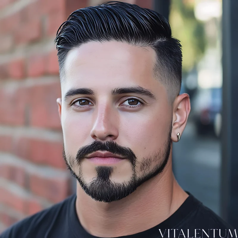 Man with Styled Hair and Beard in Urban Setting AI Image