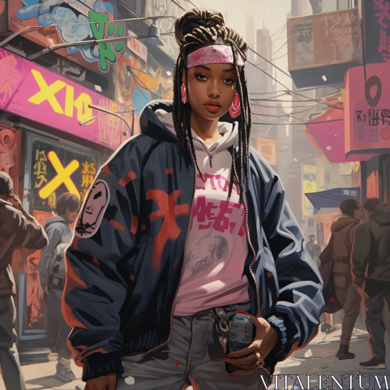 AI ART Streetwear Style Against Vibrant City Backdrop