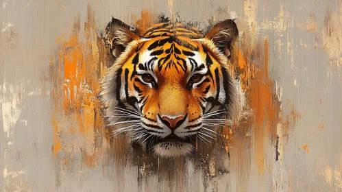 Artistic Tiger Face Painting on Neutral Background