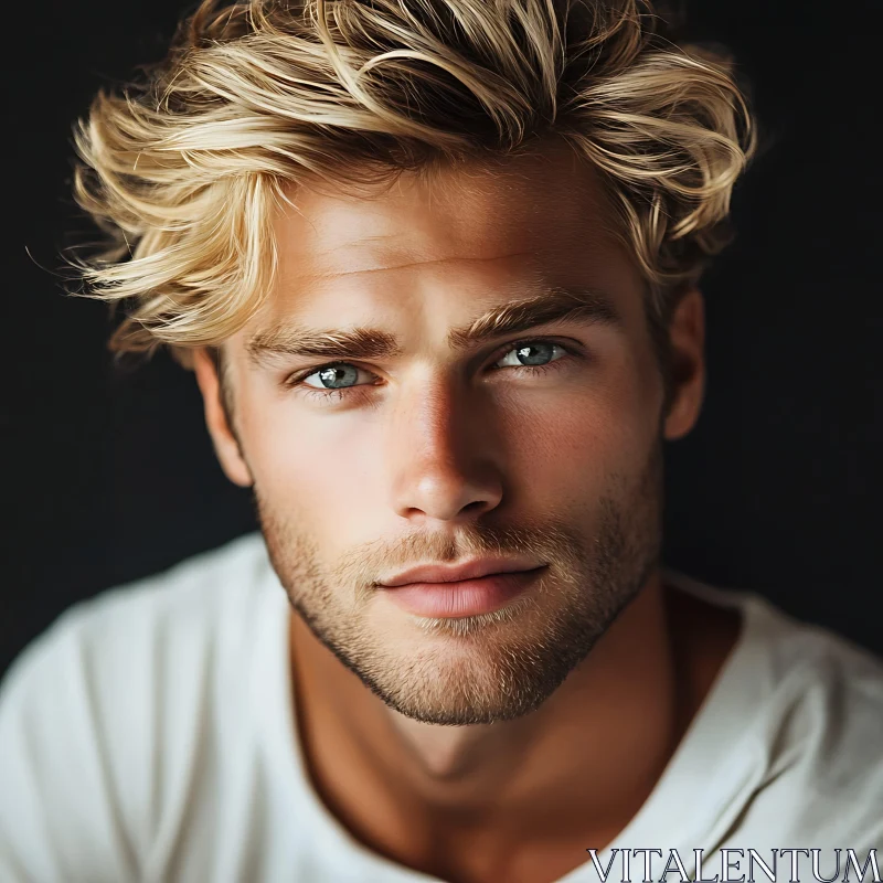 Blonde Man with Blue Eyes Portrait AI Image