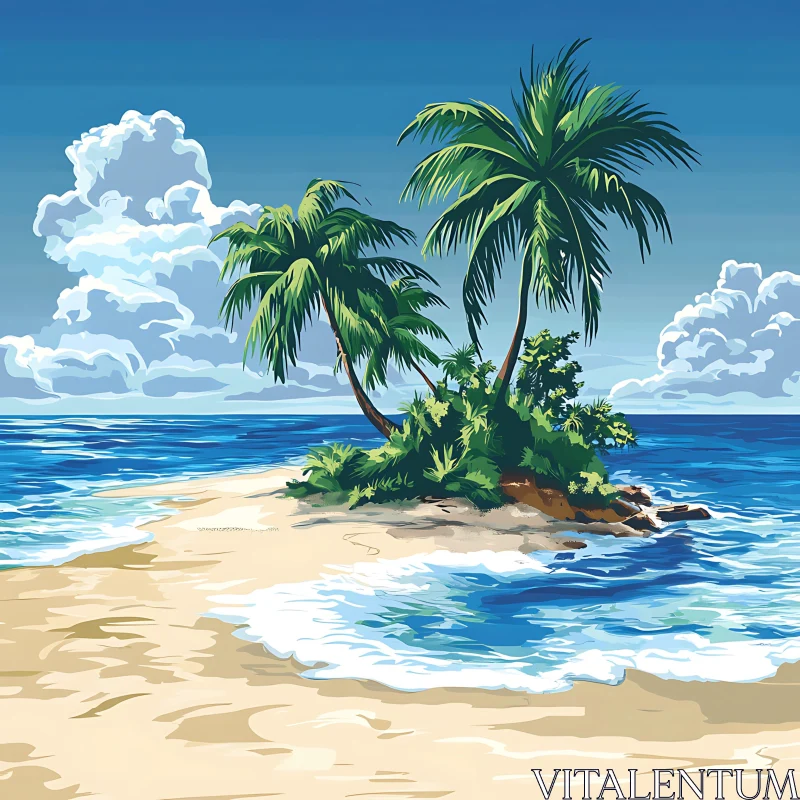 Tropical Paradise Island with Palm Trees AI Image