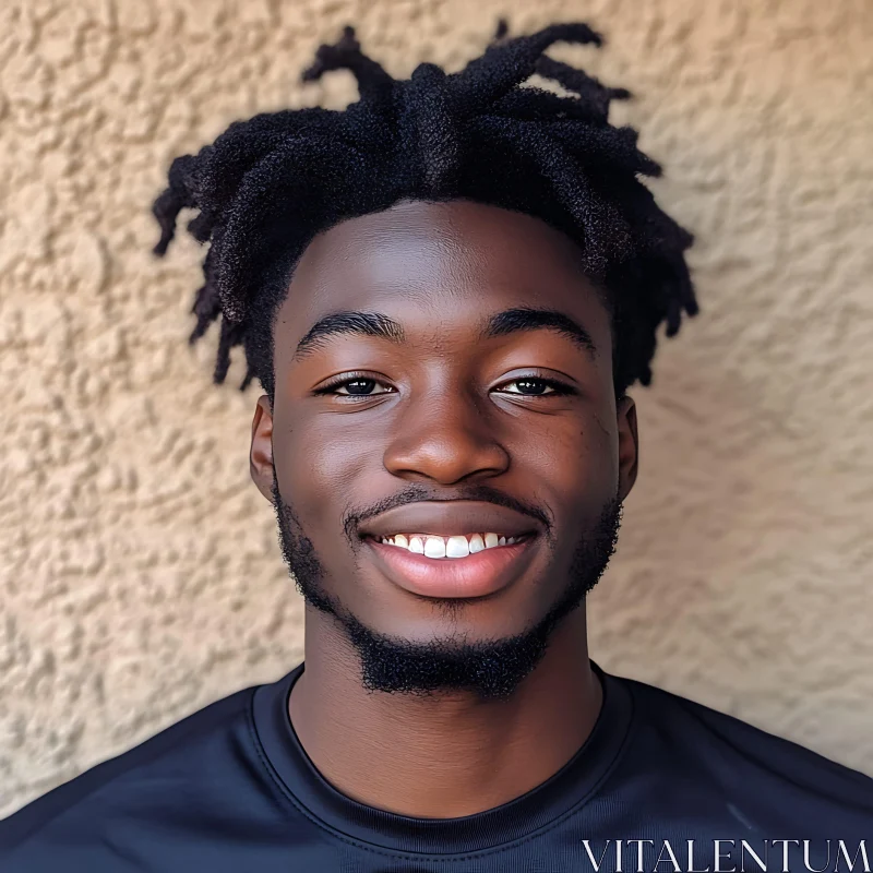 Cheerful Young Man Portrait with Natural Afro AI Image