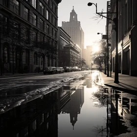 City Street: Reflections and Morning Sun