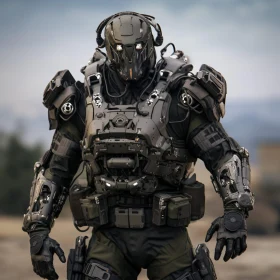 Cyborg Soldier in High-Tech Exoskeleton