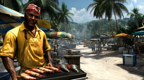 Grill Master at Tropical Beach Market