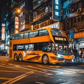 City Night with Neon Glow and Double-decker Bus