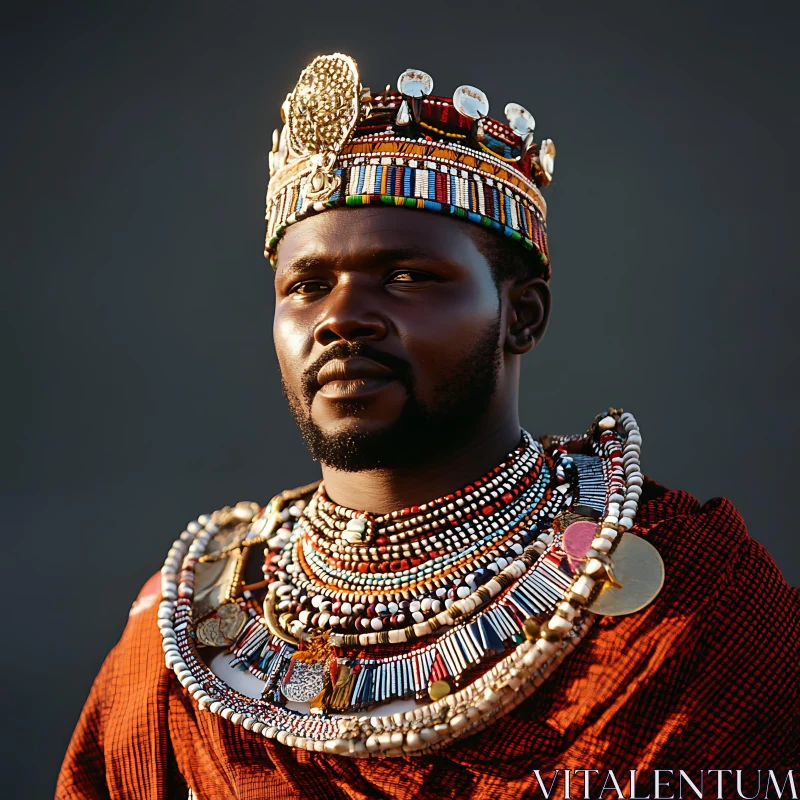 Cultural Traditional Portrait of a Man in Regal Attire AI Image