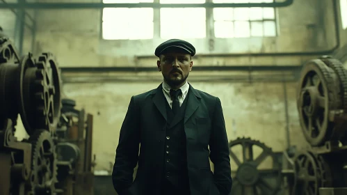 Man in Suit in Vintage Industrial Setting