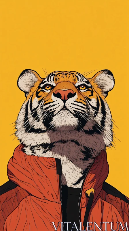 Tiger Portrait in Red Jacket AI Image