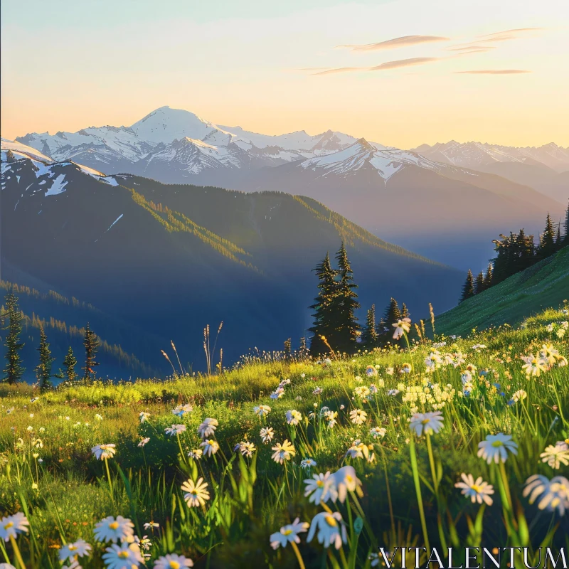 AI ART Majestic Mountains and Meadow at Dusk