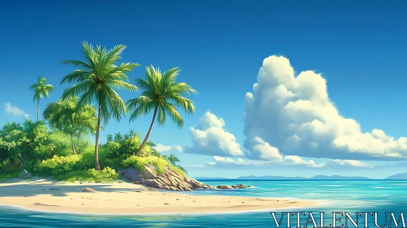 Island Paradise with Lush Palms and Tranquil Ocean AI Image