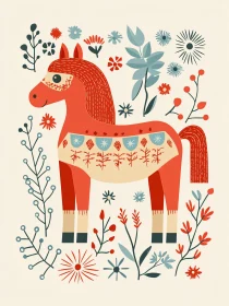 Vintage Horse and Flower Pattern Art