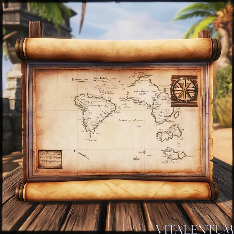 AI ART Antique Explorer's Map on Scroll