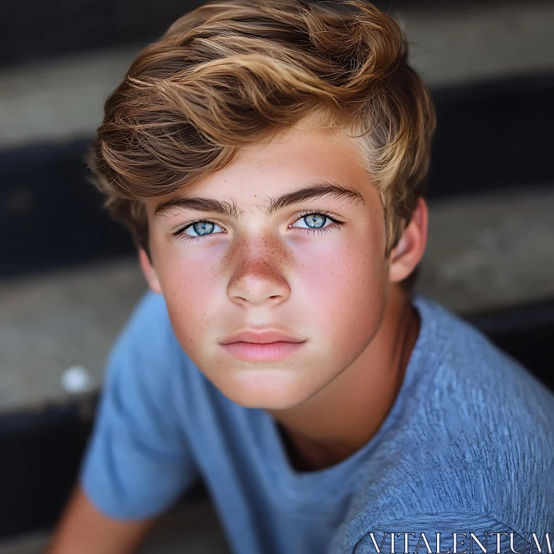 AI ART Blonde Boy with Blue Eyes Close-Up