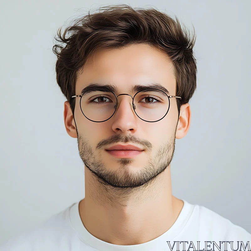 AI ART Young Man Portrait with Round Glasses