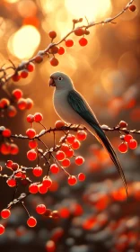 Colorful Bird on Berry-Laden Branch