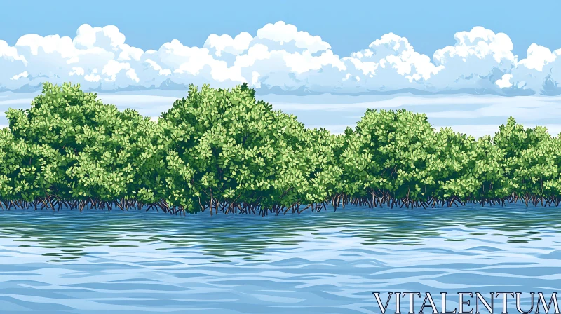 Lush Mangroves on a Bright Day AI Image