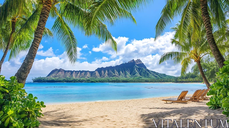 Picturesque Beach Paradise with Mountains AI Image