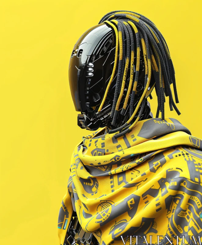 AI ART Cyborg in Yellow with Circuit Patterns