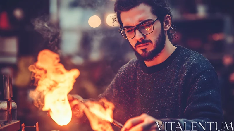 Artisan Engaged in Glassblowing AI Image