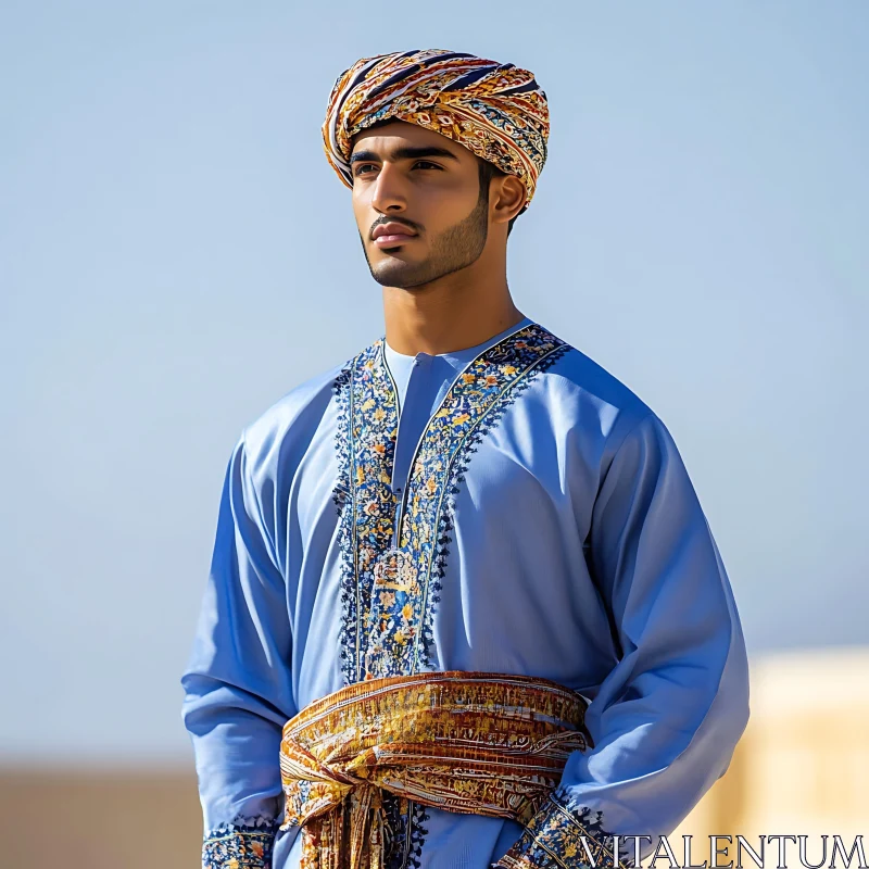 Portrait of a Man in Cultural Clothing AI Image