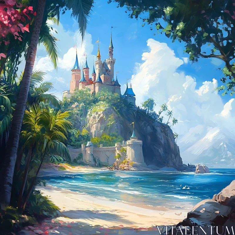 Dreamy Castle on Coastal Cliff AI Image