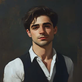 Handsome Man in a Vest and Shirt Painting