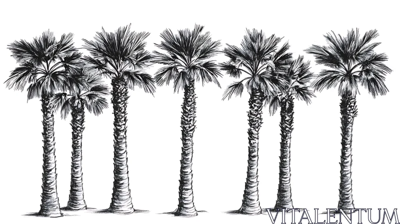 Monochrome Palm Trees Art Sketch AI Image