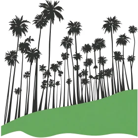 Palm Trees Silhouette with Green Hill