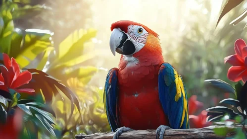 Tropical Parrot and Jungle Flora