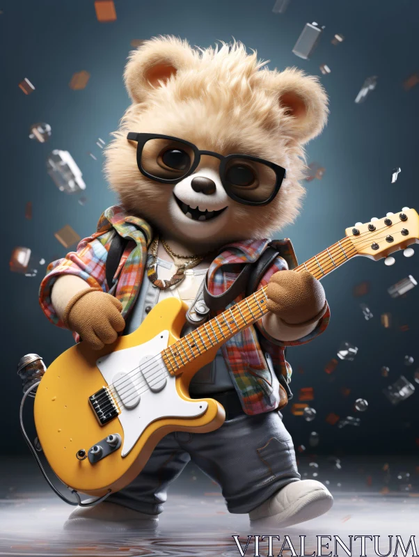 AI ART Playful Cartoon Bear with Guitar