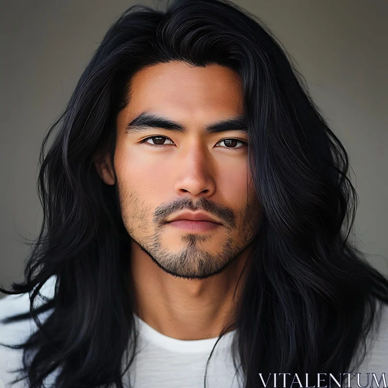 Expressive Long-Haired Man Portrait AI Image