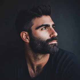 Bearded Man in Thoughtful Gaze