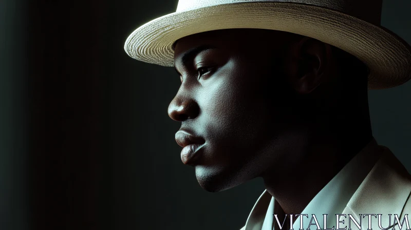 Profile Portrait of Man in White Hat AI Image