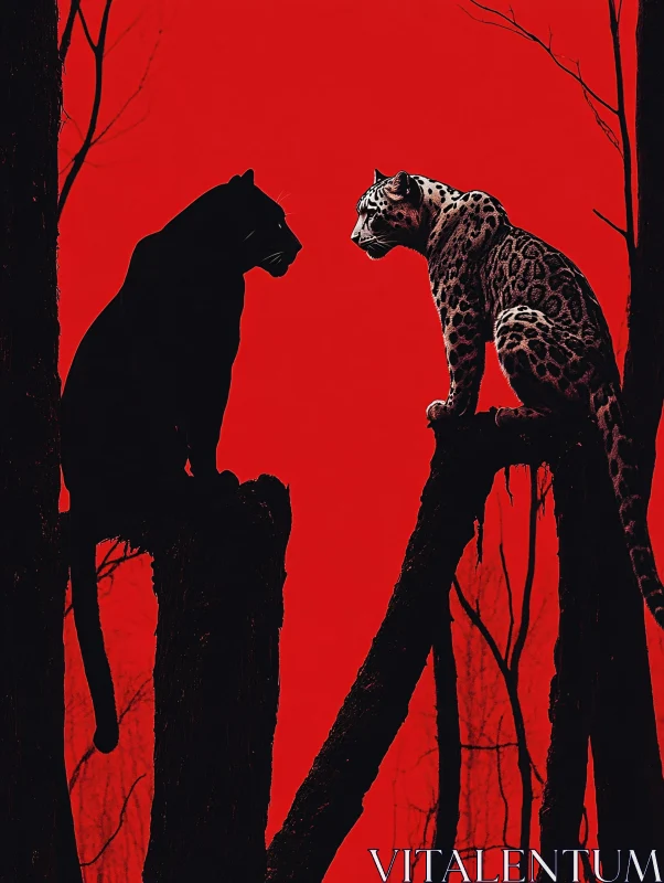 Contrasting Big Cats in Silhouette AI Image