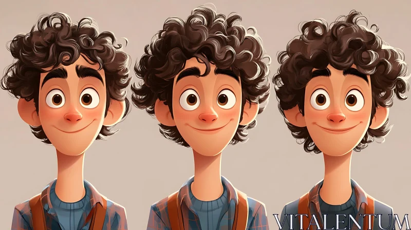 Cartoon Trio with Curly Hair and Backpacks AI Image