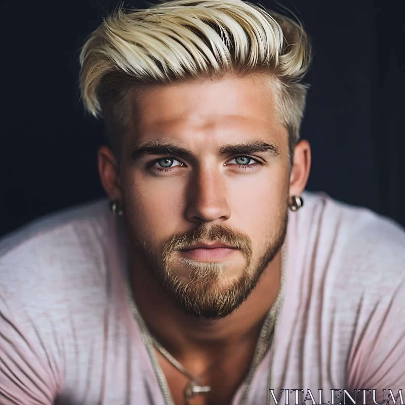 Modern Male Portrait with Stylish Blonde Hair and Beard AI Image