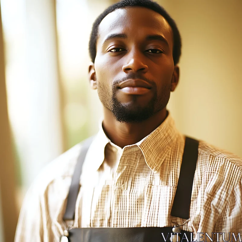 AI ART Man Wearing Striped Shirt and Apron Portrait