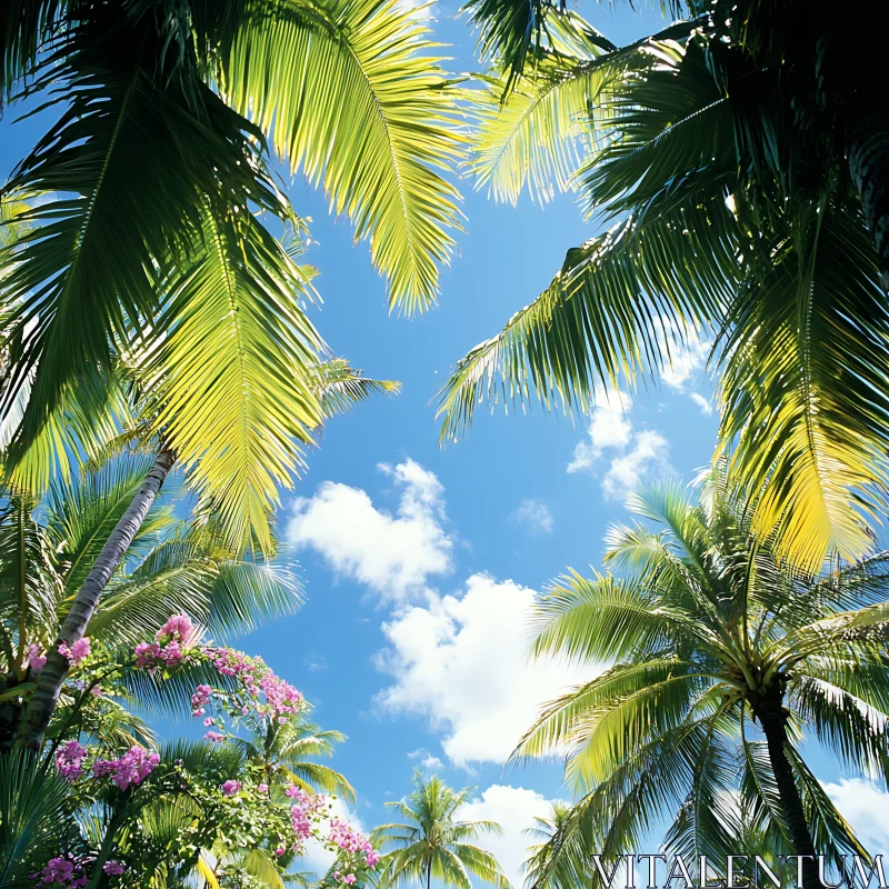 Lush Palm Trees with Clear Sky Backdrop AI Image