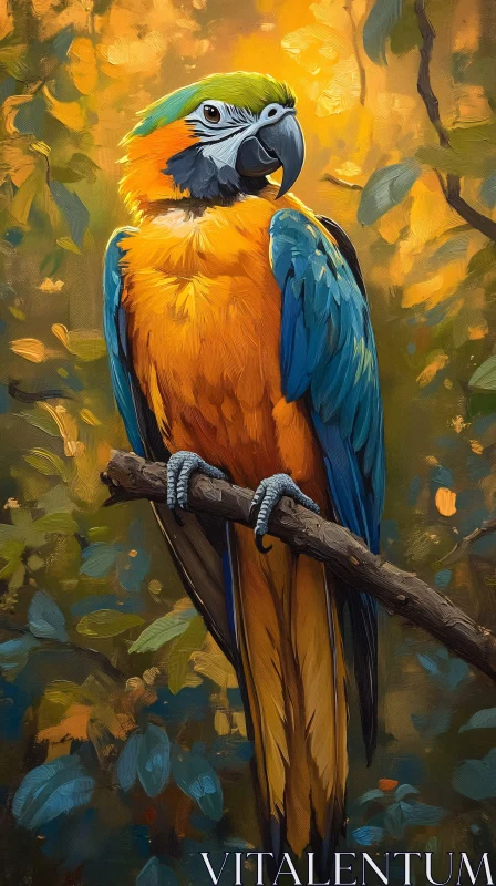 AI ART Tropical Parrot in Sunlit Jungle