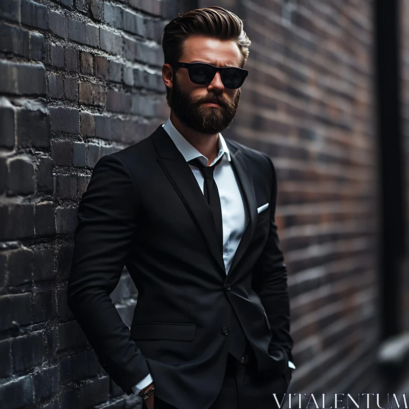 AI ART Elegant Bearded Man Posing in Urban Setting