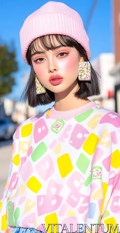 Colorful Street Style with Pastel Hues AI Image