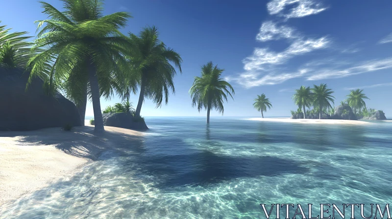 Tranquil Island Scene with Sandy Beach and Clear Waters AI Image