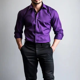 Elegant Casual Style: Purple Shirt and Black Pants