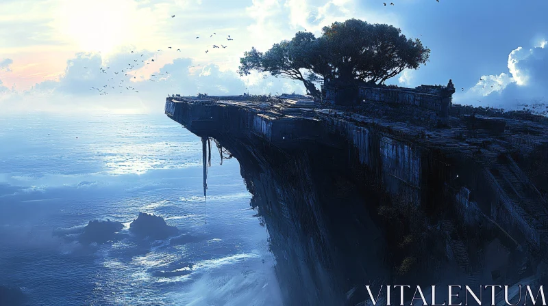 Ocean View from Ancient Cliffside AI Image