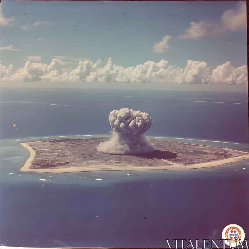 Island Explosion with Rising Mushroom Cloud AI Image