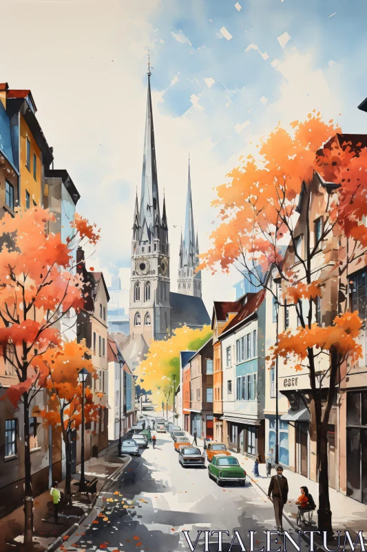 AI ART Charming Urban Street in Fall