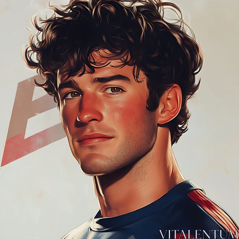 Detailed Illustration of Young Man with Curly Hair