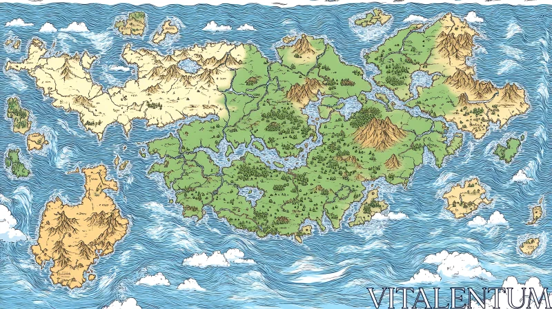 Imaginative World Map with Rich Topographical Features AI Image