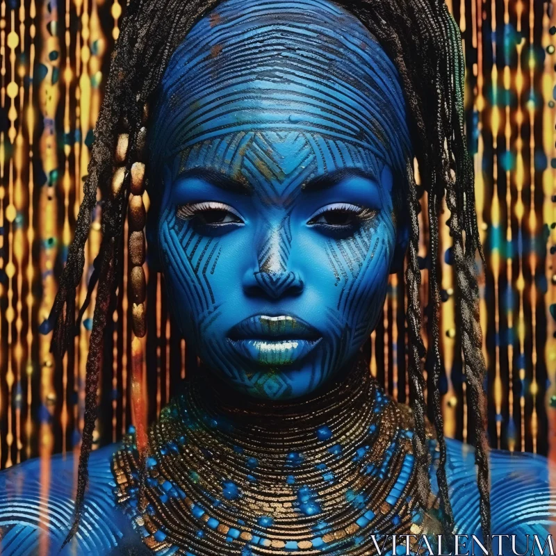 Tribal Inspired Blue Portrait Art